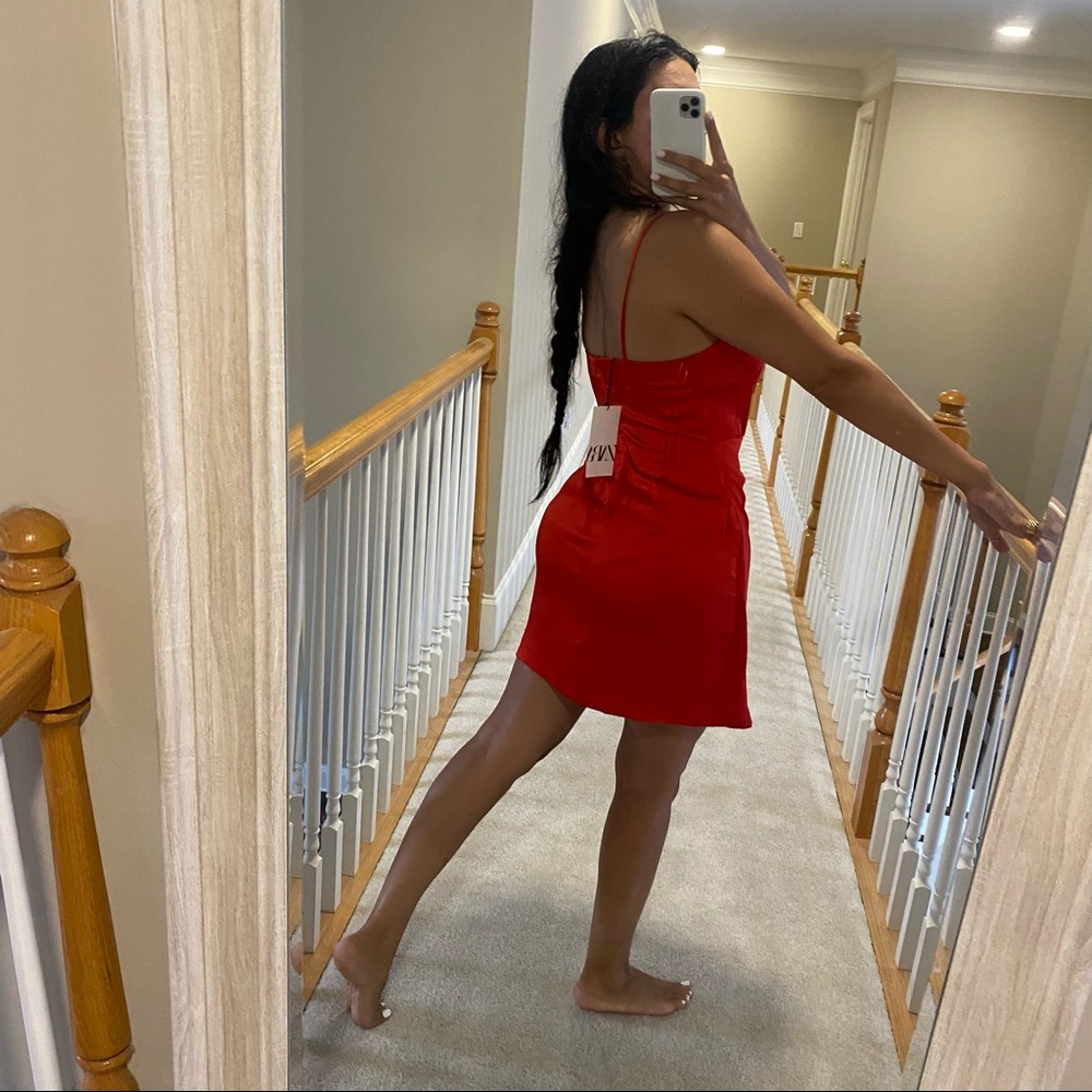 Zara satin effect red dress - Picture 7 of 13